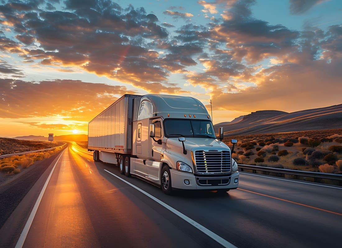 Insurance by Industry - White Semi Truck Driving on Open Highway at Sunset